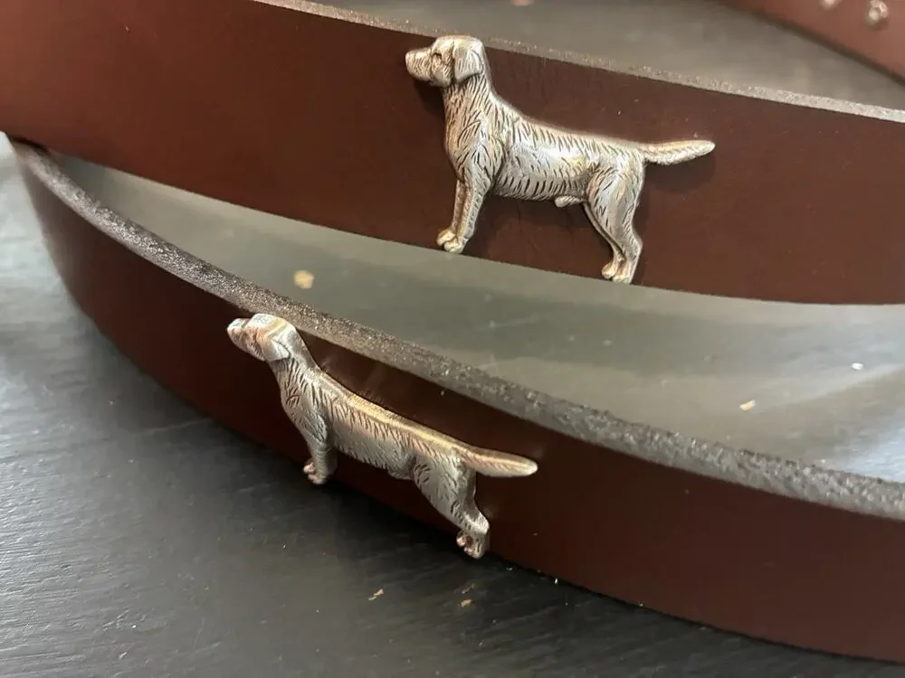 Brown Genuine Leather Belt with 4 Lab Dog Conchos Size 46 NEW